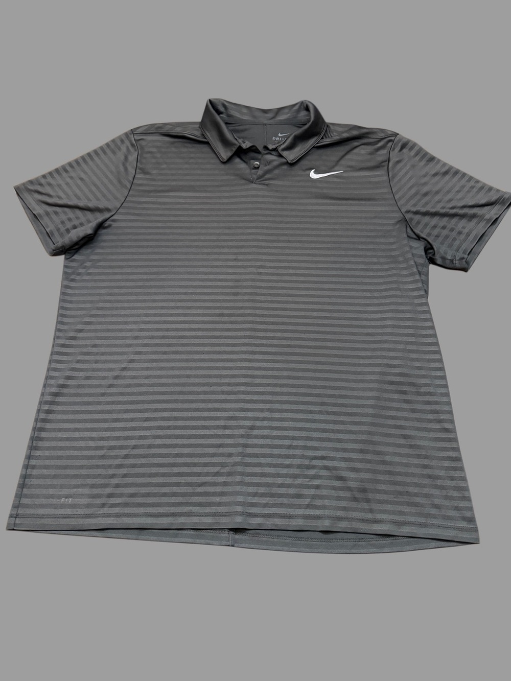 Nike Men’s Dark Gray Striped Dri-FIT Polo with White Swoosh